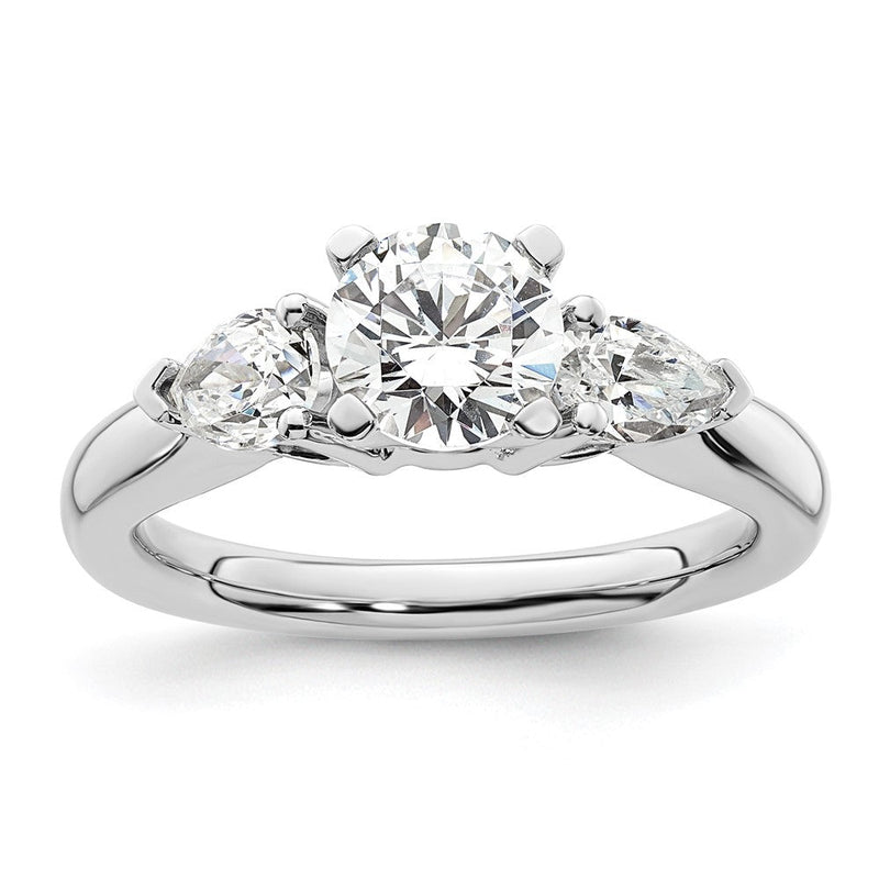 14K Weißgold 3-stone Stift Set Mittig Tropfen Diamant Halbfassung Verlobungsring