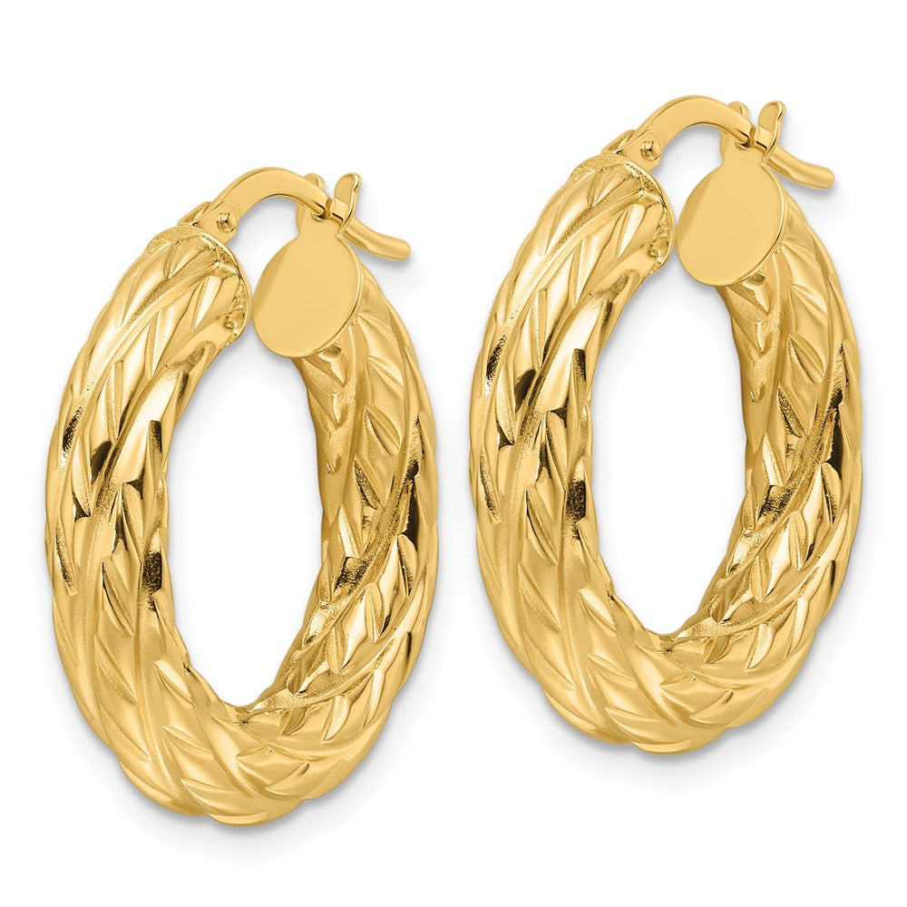 14K Gelbgold Poliert Geflochten Texture 4.75mm Rund Creolen