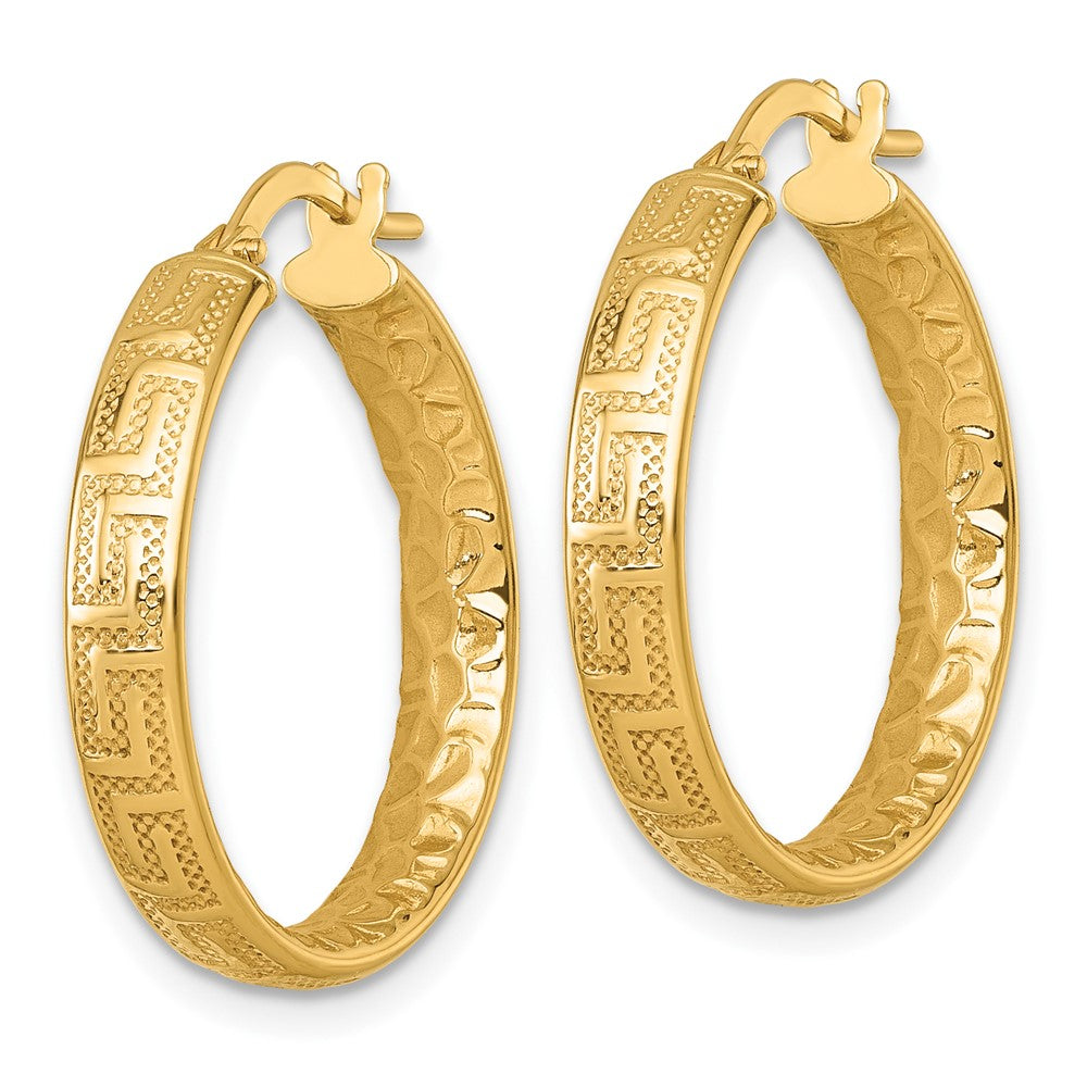 14K Gelbgold Poliert Greek Key Design Strukturiert 4.00 X 24mm Röhre Creolen