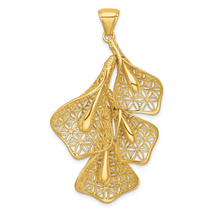 14K Gelbgold Poliert Filigran Calla Lilie Blume Anhänger