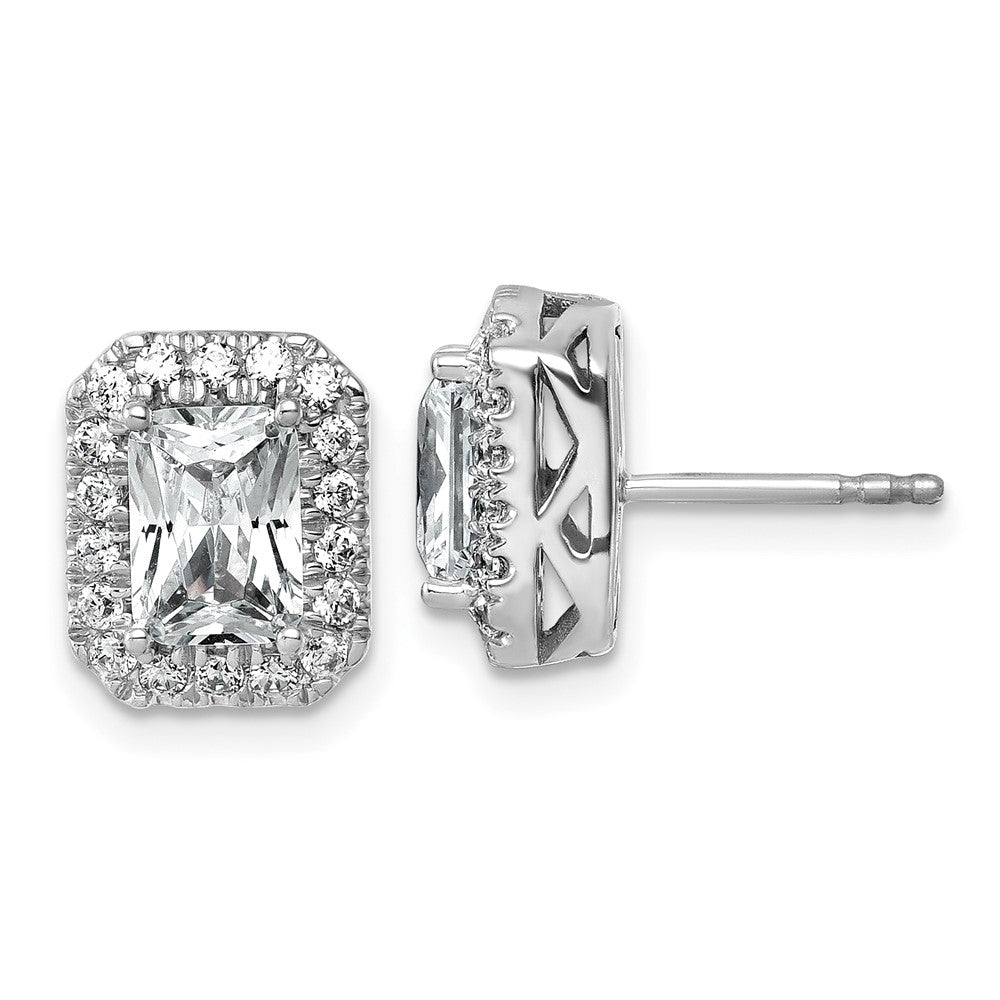 14K Weißgold Halo-Ohrring-Fassung (Semi-Mount) für 0,5 ct. Radiant-Schliff Labor gezüchtete Diamanten VS/SI+ G+