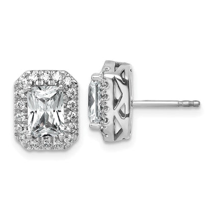 14K Weißgold Halo-Ohrring-Fassung (Semi-Mount) für 0,5 ct. Radiant-Schliff Labor gezüchtete Diamanten VS/SI+ G+