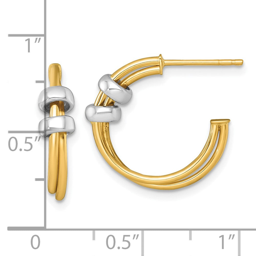 14K Bicolor Gold Bicolor Poliert mit Rings Doppelt C-hoop Ohrstecker