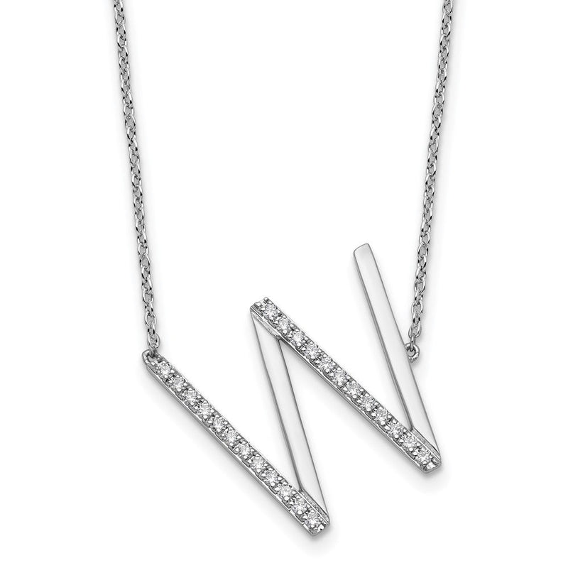 14K Weißgold Seitlich Diamant Initiale W 18 Zoll Halskette
