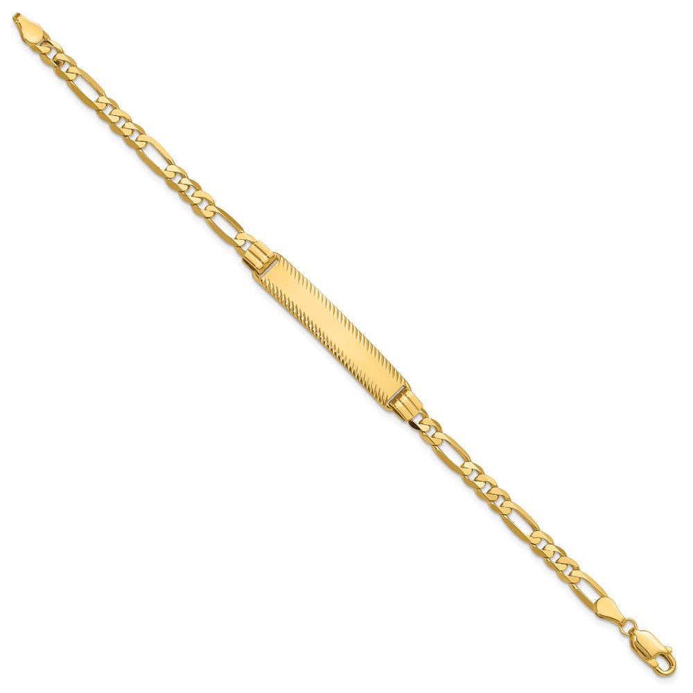 14K Gelbgold Poliert Massiv Kette/solid Platte Figaro Glieder Diamantiert 32.5x6.5mm Platte 8 Zoll Id Armband