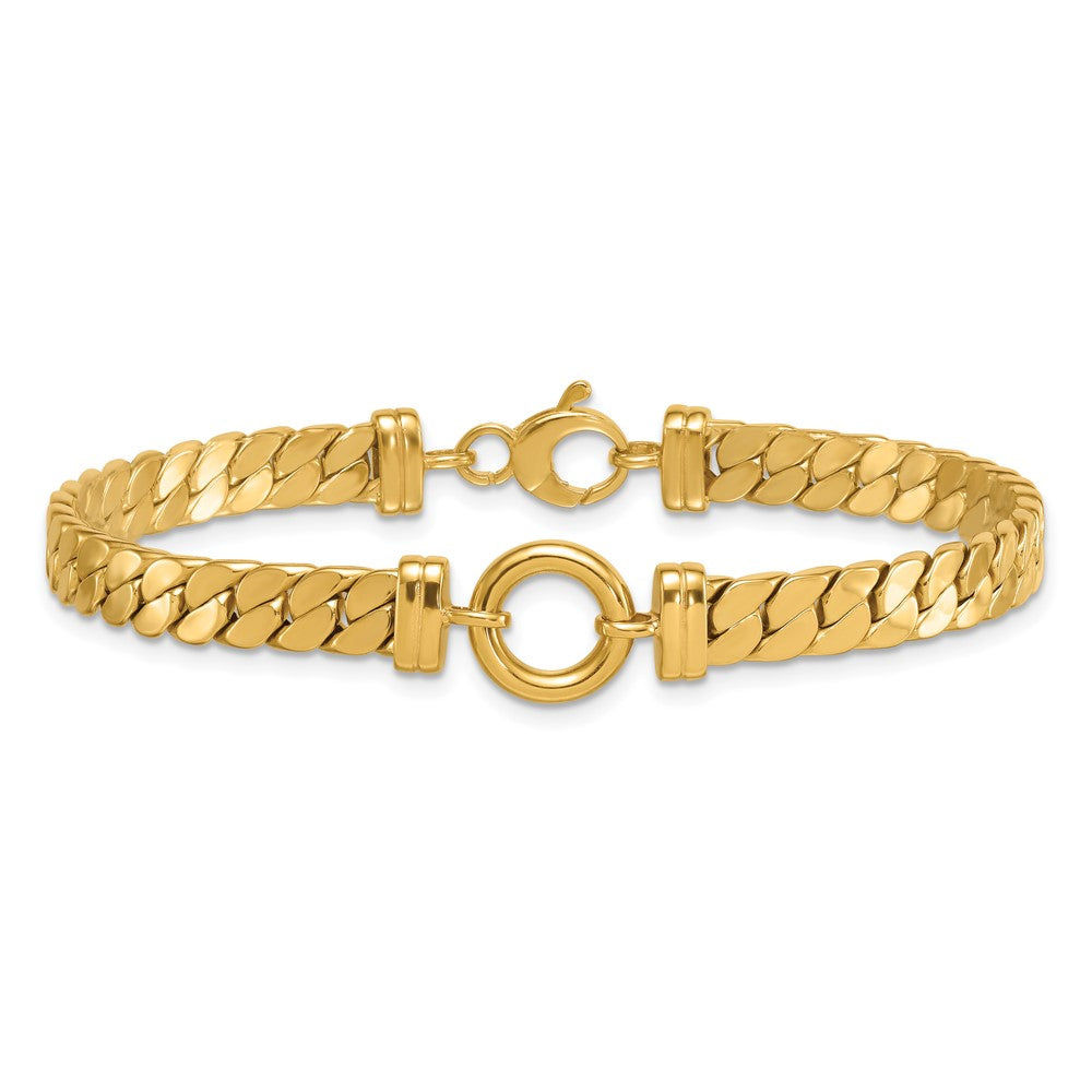 14K Gelbgold Poliert Flach Panzer Glieder mit Mittig Kreis Element 7.5 Zoll Armband