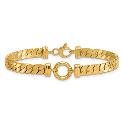 14K Gelbgold Poliert Flach Panzer Glieder mit Mittig Kreis Element 7.5 Zoll Armband