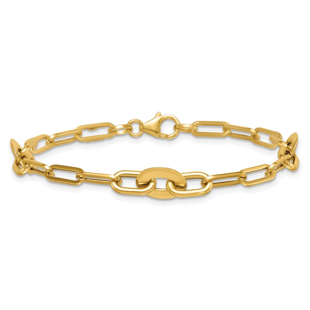 14K Gelbgold Poliert Flach Oval und Büroklammer Glieder Gliederarmband