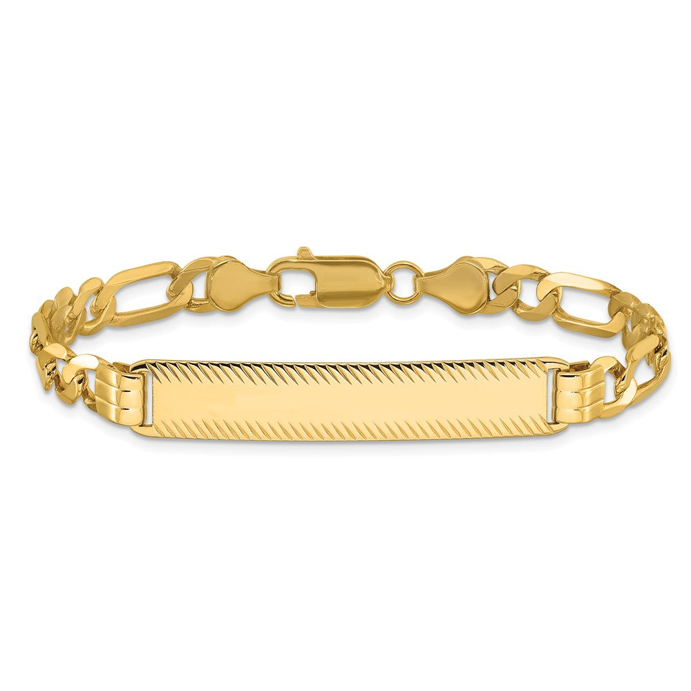 14K Gelbgold Poliert Massiv Kette/solid Platte Figaro Glieder Diamantiert 39x8mm Platte 8 Zoll Id Armband