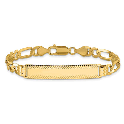 14K Gelbgold Poliert Massiv Kette/solid Platte Figaro Glieder Diamantiert 39x8mm Platte 8 Zoll Id Armband