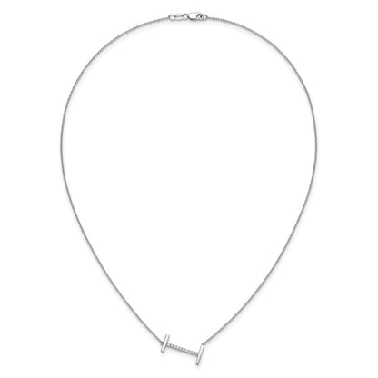 14K Weißgold Seitlich Diamant Initiale I 18 Zoll Halskette