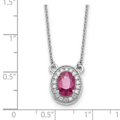 14K Weißgold Diamant und 7x5mm Oval Rubin Heiligenschein 18 Zoll Halskette