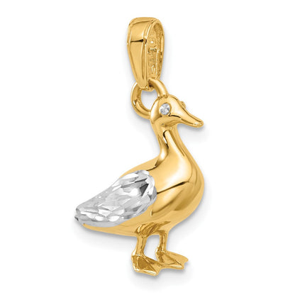 14K Gelbgold und Rhodium Diamant-geschliffener 3-D Enten-Anhänger