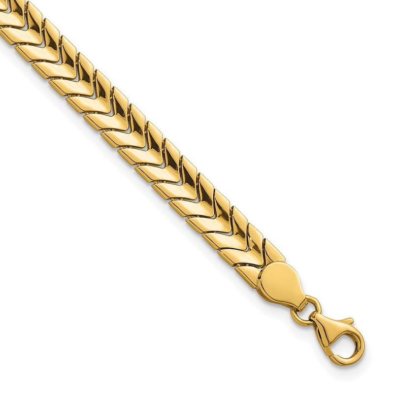 14K Gelbgold Poliert 5.6mm Fantasie Chevron Glieder 7.5 Zoll Armband