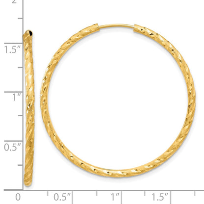 14K Gelbgold 2.00x40mm Poliert und Satiniert Diamantiert Endlos Röhre Creolen