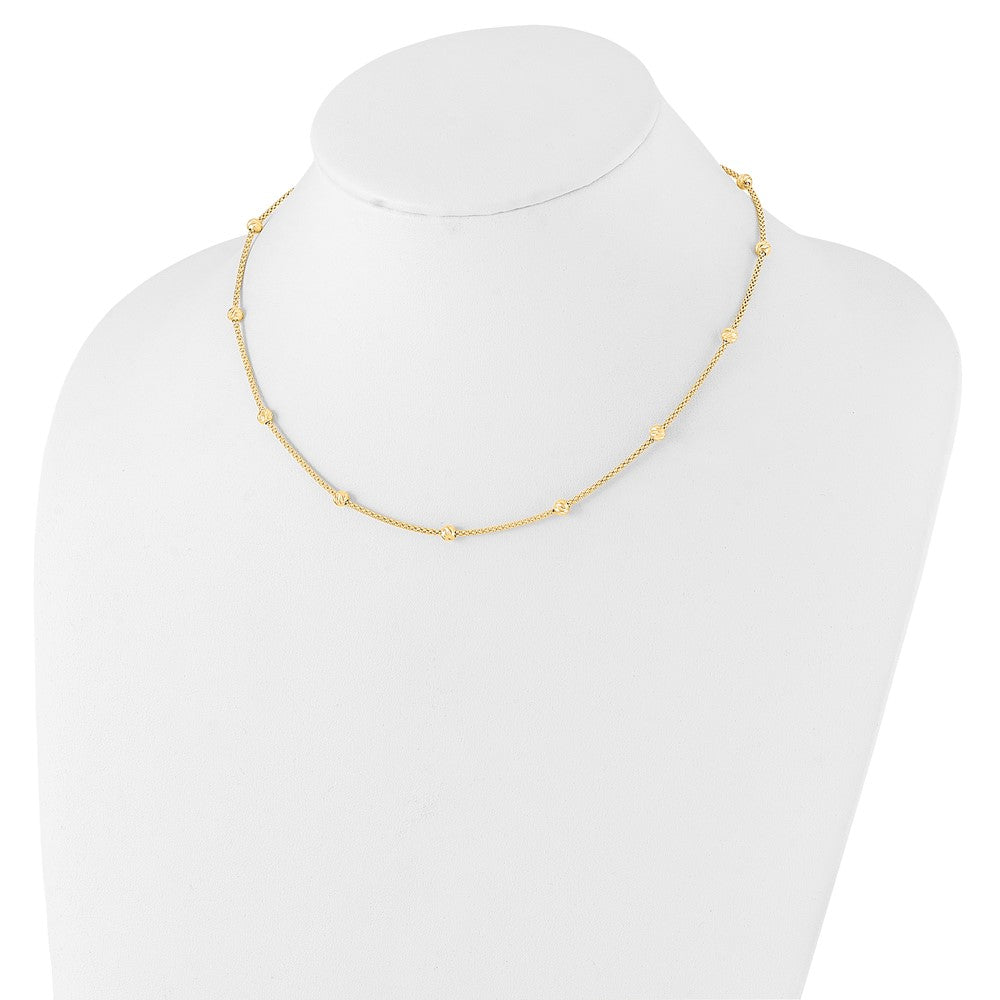 14K Gelbgold Poliert Diamantiert Perlen und Netz Kette 17 Zoll Halskette