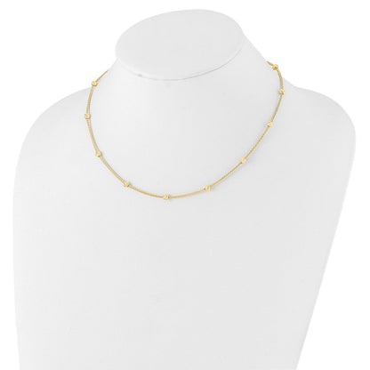 14K Gelbgold Poliert Diamantiert Perlen und Netz Kette 17 Zoll Halskette