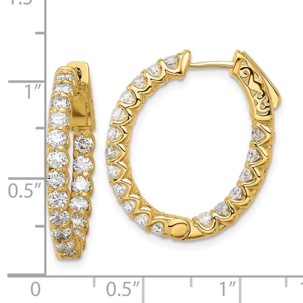 14K Gelbgold 2.1 Karat Diamant In/out Oval Creole mit Sicherheits Verschluss Ohrringe