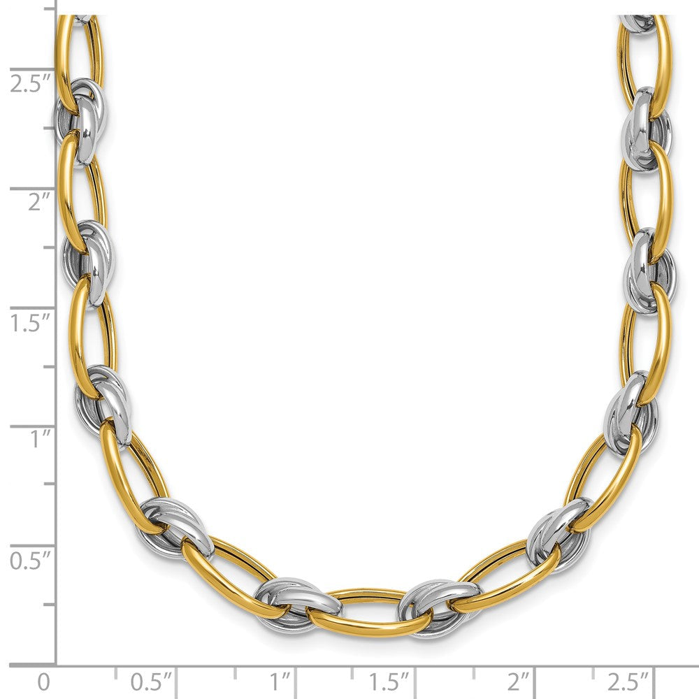 14K Bicolor Gold Bicolor Poliert 7mm Fantasie Oval Kette 17.75 Zoll Halskette