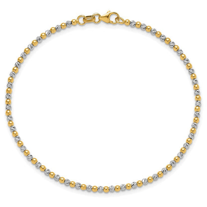 14K Bicolor Gold Bicolor Diamantiert Gekugelt 7.5 Zoll Armband