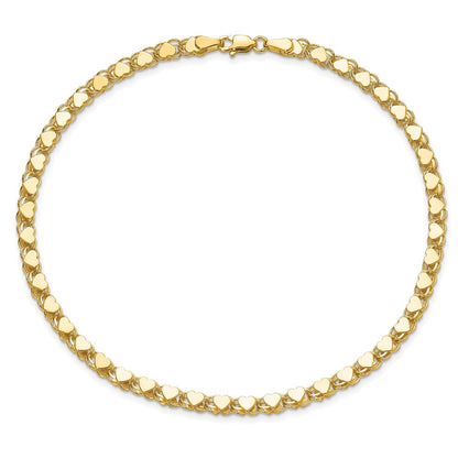 14K Gelbgold Poliert Doppelt-sided Herzen Doppelt Glieder Fußkettchen