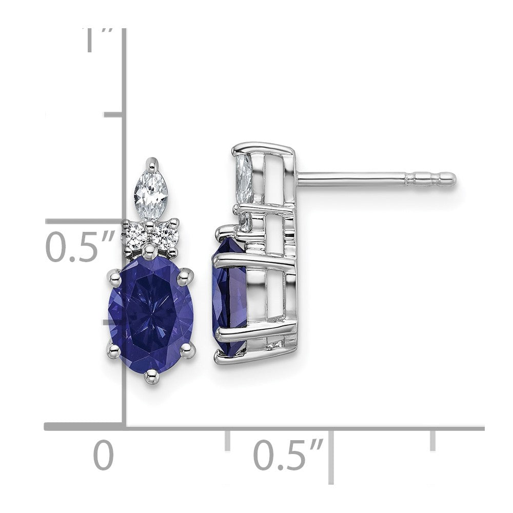 14K Weißgold Ohrstecker mit Diamanten und ovalem 7x5 mm labor­gezüchtetem September-Saphir
