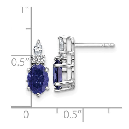 14K Weißgold Ohrstecker mit Diamanten und ovalem 7x5 mm labor­gezüchtetem September-Saphir