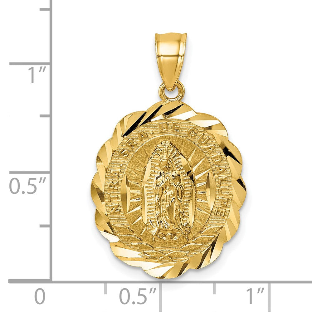 14K Gelbgold Polished Diamant-cut Spanish Ntra. Sra. De Guadalupe Oval Pendant