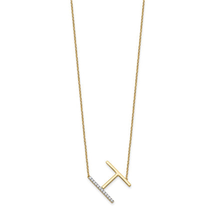 14K Gelbgold Seitlich Diamant Initiale H 18 Zoll Halskette