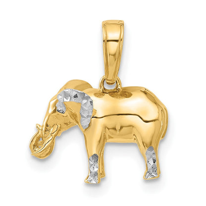 14K Gelbgold und Rhodium diamantgeschliffener 3-D-Elefant-Anhänger