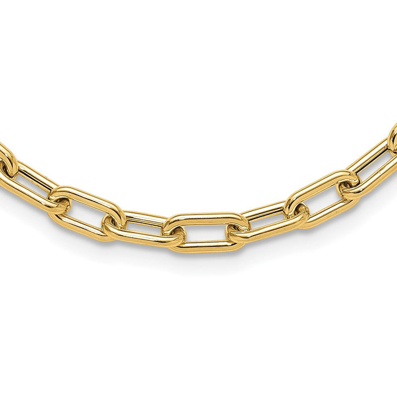14K Gelbgold Poliert Fantasie 5mm Oval Glieder 18 Zoll Knebel Halskette