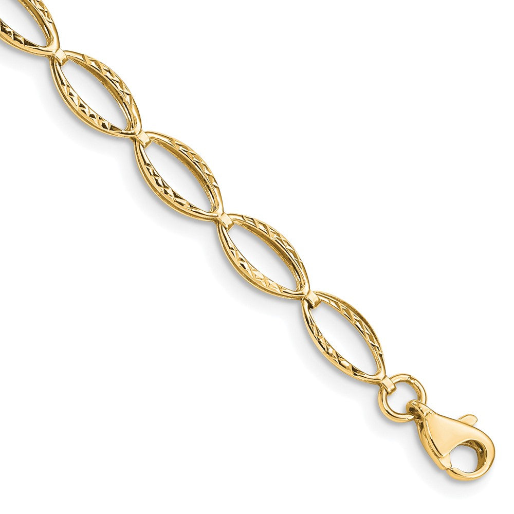 14K Gelbgold Poliert Strukturiert Oval Glieder 7.25 Zoll Armband