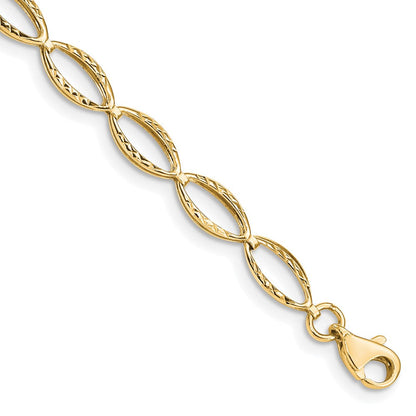 14K Gelbgold Poliert Strukturiert Oval Glieder 7.25 Zoll Armband