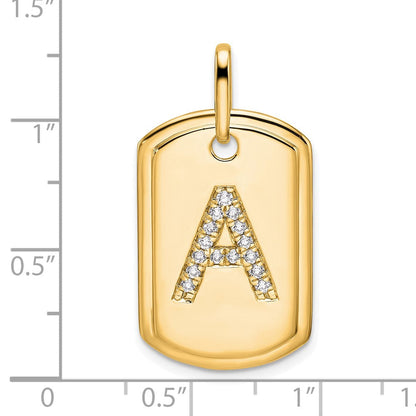 14K Gelbgold Diamant-Erkennungsmarken-Charm mit Initiale A