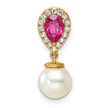 14K Gelbgold 6-7mm Rund Süßwasser Zuchtperle /pear Rubin/diamond Tropfen Kette Anhänger