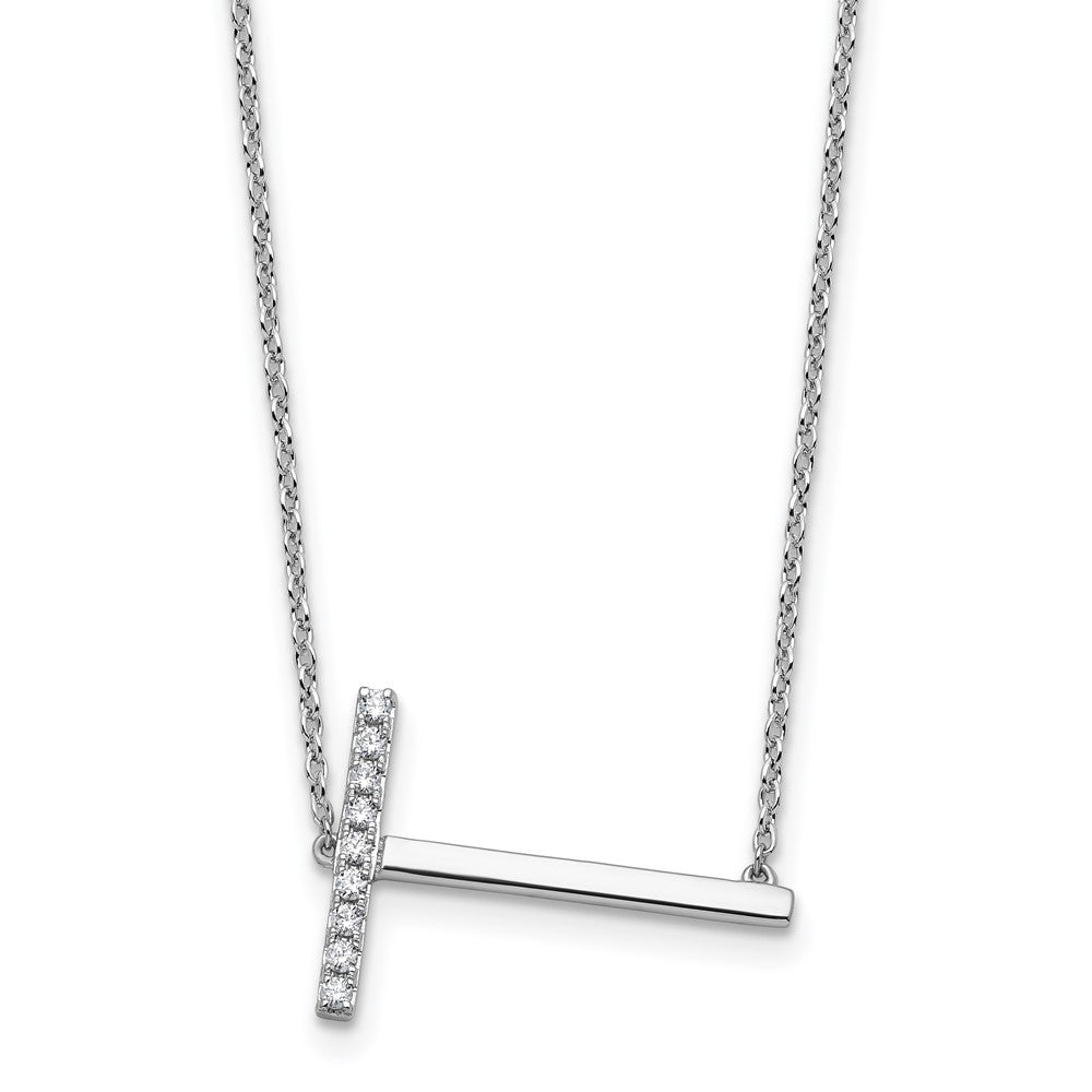14K Weißgold Seitlich Diamant Initiale T 18 Zoll Halskette