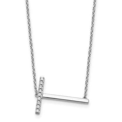 14K Weißgold Seitlich Diamant Initiale T 18 Zoll Halskette