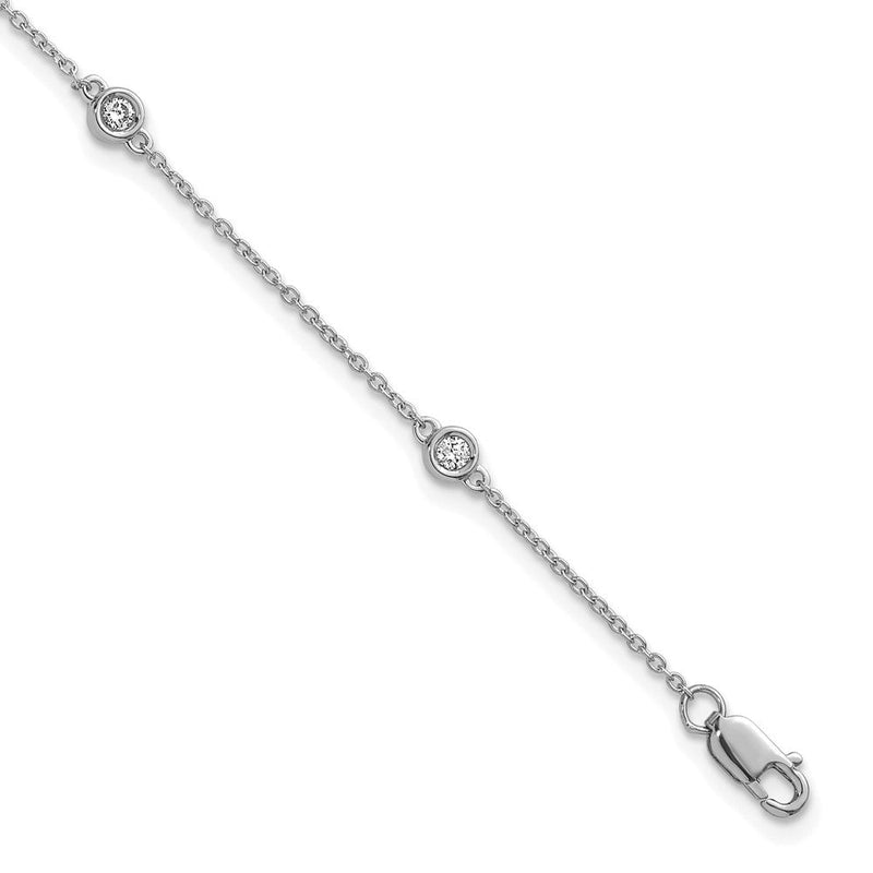 14K Weißgold Komplett 1/6 Karat Zargenfassung-set Diamant und Ankerkette Kette 5-station 7 Zoll Armband