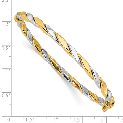 14K Bicolor Gold Bicolor Poliert und Gedreht 3.50mm Klappbar Oval Armreif Armband