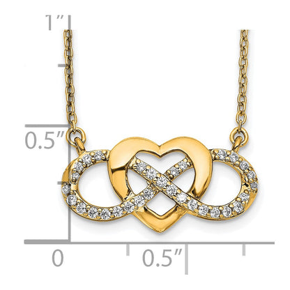 14K Gelbgold Poliert 1/5 Karat Diamant Unendlichkeit mit Herz 18 Zoll Halskette