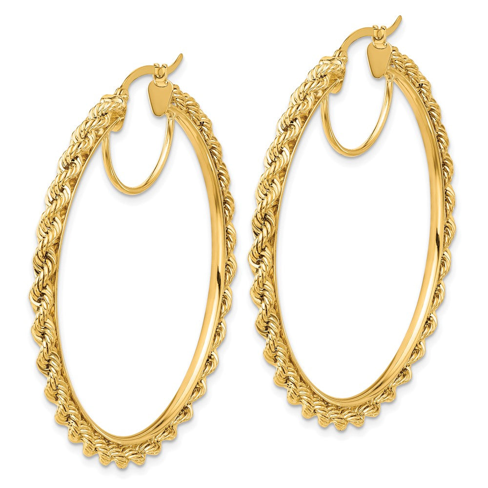 14K Gelbgold Ohrringe Creolen, poliert und diamantiert, Kordel-Design, 2,95 mm