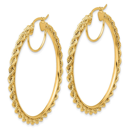 14K Gelbgold Ohrringe Creolen, poliert und diamantiert, Kordel-Design, 2,95 mm