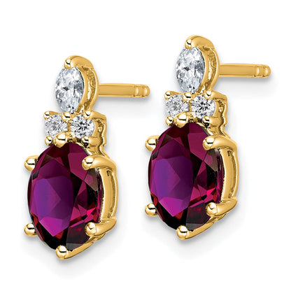 14K Gelbgold Diamant- und 7x5 ovale Juni/Rhodolith-Granat-Ohrstecker
