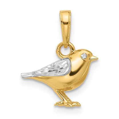 14K Gelbgold und Rhodium Diamant-geschliffener 3-D Vogel-Anhänger