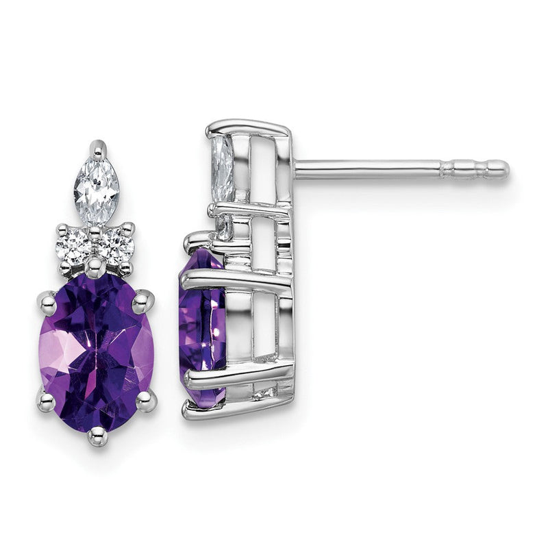 14K Weißgold Ohrstecker mit Diamanten und ovalem Amethyst (7x5 mm) – Februar-Geburtsstein