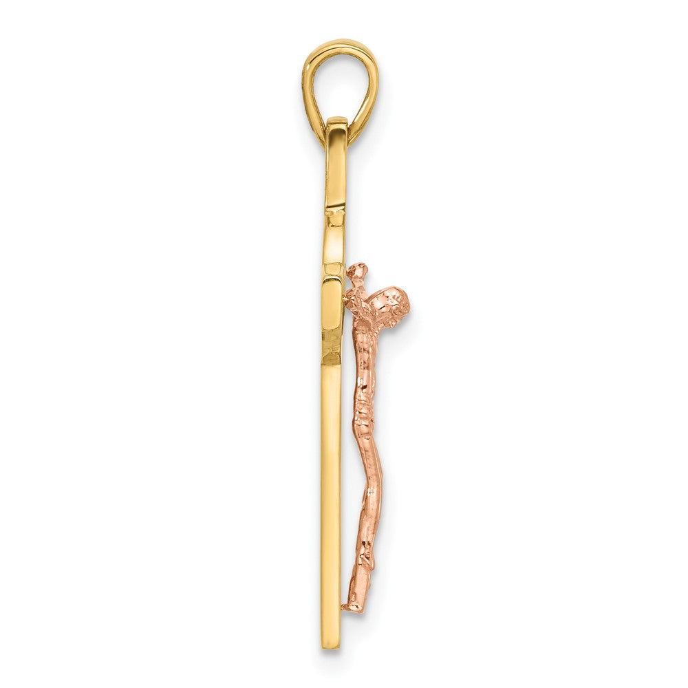 14K Bicolor Gold Kruzifix- und Sankt-Benedikt-Anhänger, zweifarbig mit Rhodium