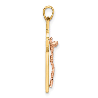 14K Bicolor Gold Kruzifix- und Sankt-Benedikt-Anhänger, zweifarbig mit Rhodium