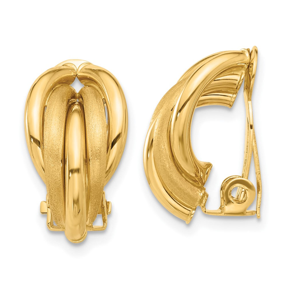 14K Gelbgold 10x18mm Poliert und Satiniert Gebogen Omega Rückseite Non-pierced Ohrringe