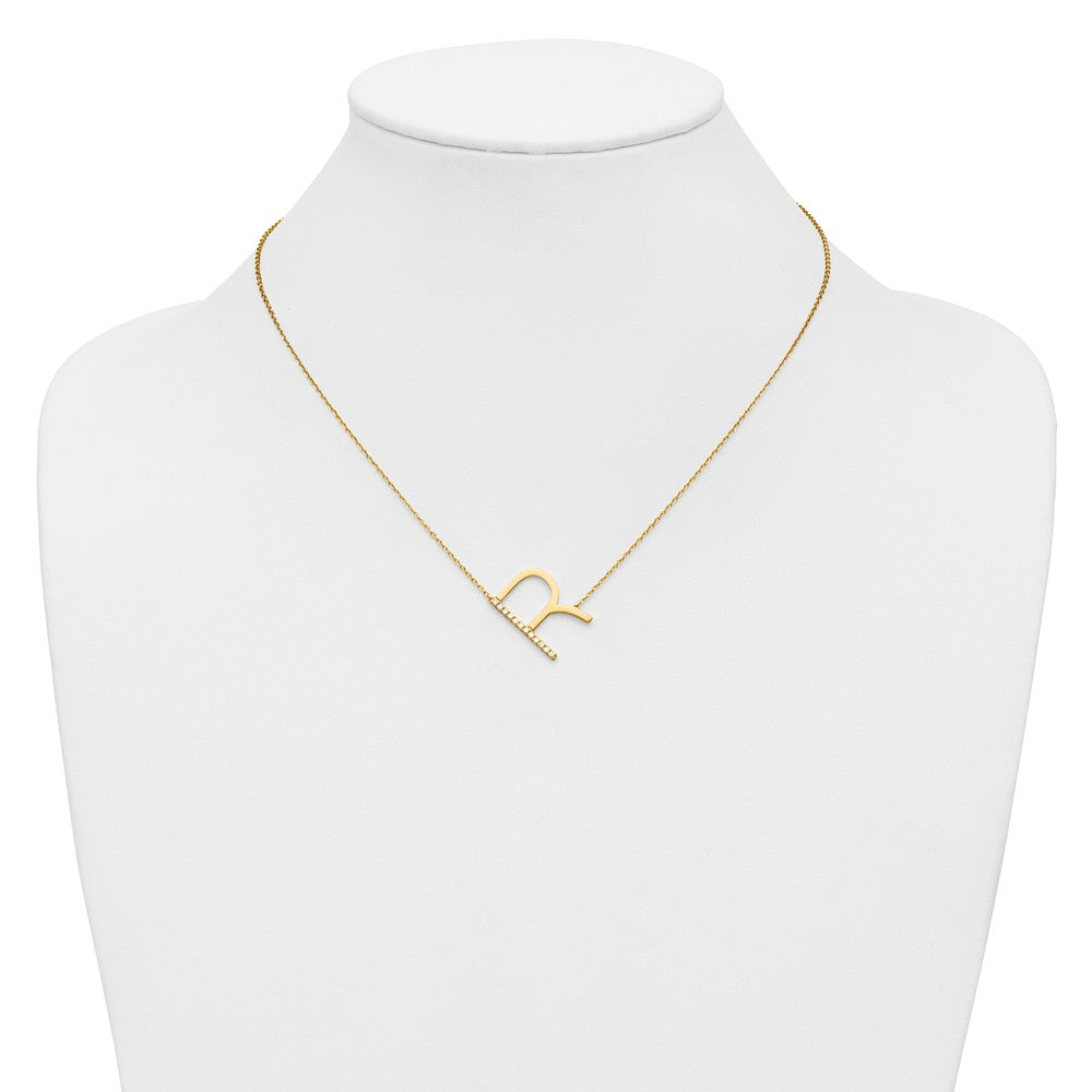14K Gelbgold Seitlich Diamant Initiale R 18 Zoll Halskette