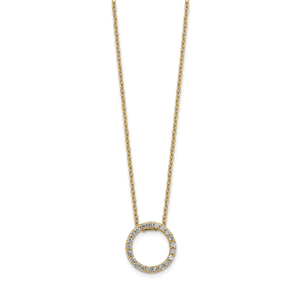 14K Gelbgold Poliert 1/4 Karat Diamant Kreis 18 Zoll Halskette